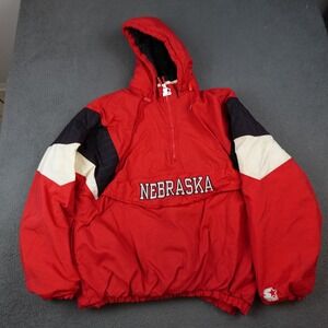 Vintage Nebraska Cornhuskers Jacket Mens XL Red Hooded NCAA Football Starter 90s